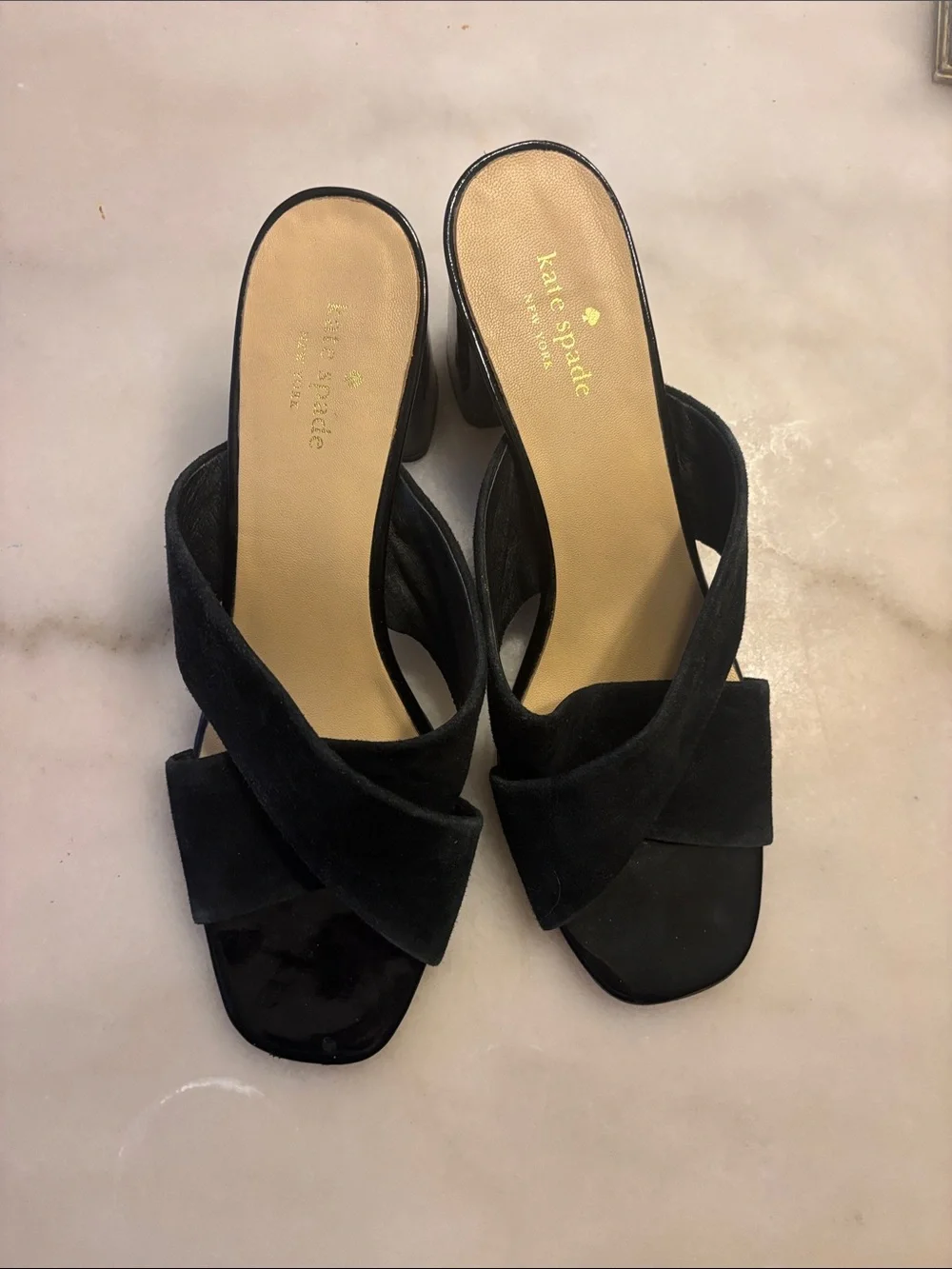 kate spade Black Suede Crisscross Mule Heels